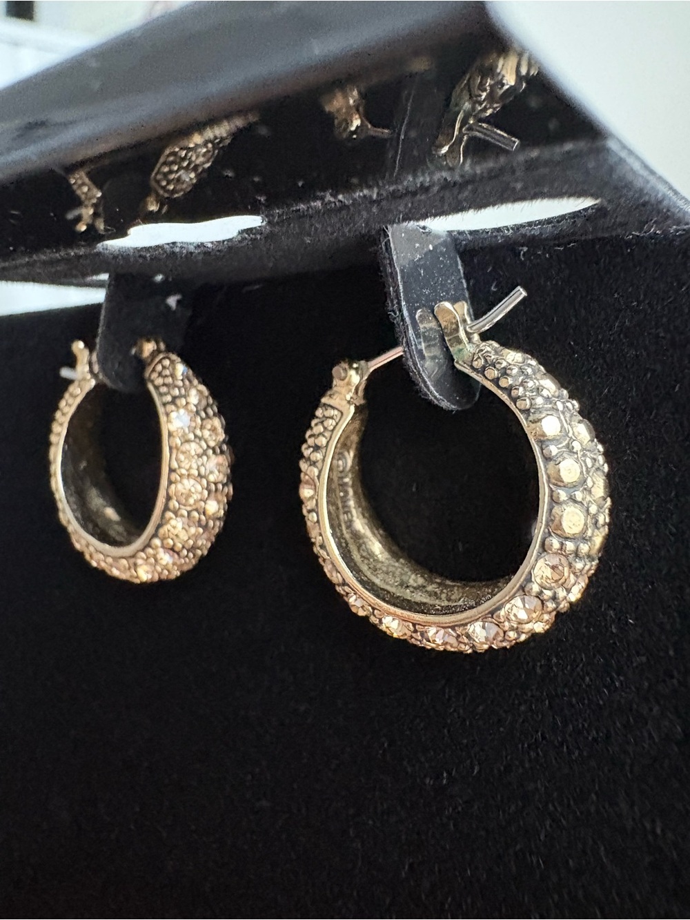 Gold Tone Crystal Pave Small Hoop Earrings